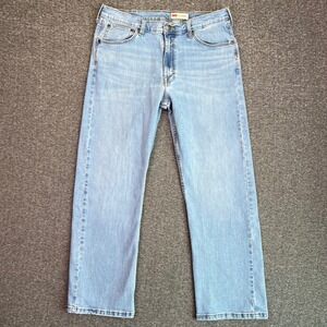 Wrangler Relaxed Bootcut Jeans Mens 34x32 Light Blue Denim Stretch Western Rodeo